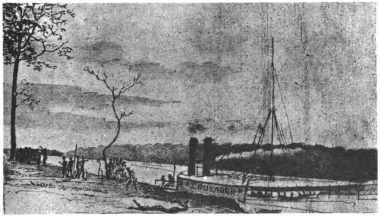 Historic illustration of an early Mississippi River steamboat, created in 1828 by Lesueur.